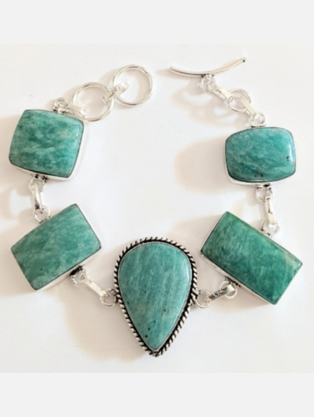 Amazonite Gemstone 925 Sterling Silver Handmade Link Bracelet